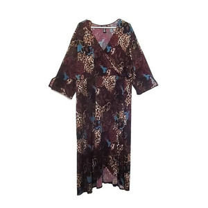 Catherine's Paisley And Leopard Print Wrap Dress Size 3X Midi Tie Waist 26-28W